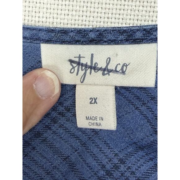 Style & Co. Pintucked Popover Tunic Shirt Women Size 2X Blue Plaid Peasant - Picture 12 of 13